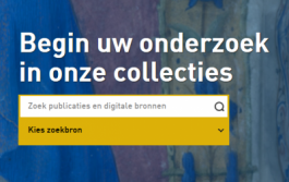 Onderdeel van homepagina: zoekbalk met 'Begin uw onderzoek in onze collecties'