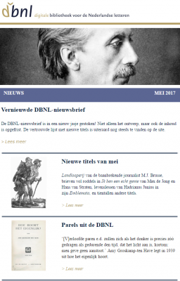 Schermafbeelding van de nieuwe DBNL-nieuwsbrief