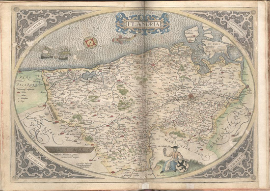 Kaart van Vlaanderen uit 'Theatre de l'univers' van Abraham Ortelius